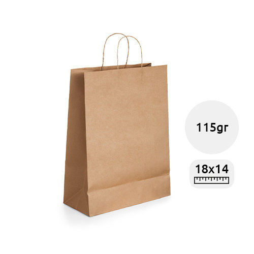 Shopper in carta kraft in colore avana formato piccolo da 115 gr 18x24x8cm