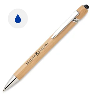 Penna a sfera in bambù con touch screen in reffil blu