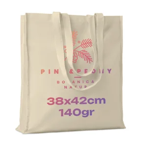 Shopper in cotone a soffietto con manici lunghi in colore naturale da 140gr 38X9X42cm