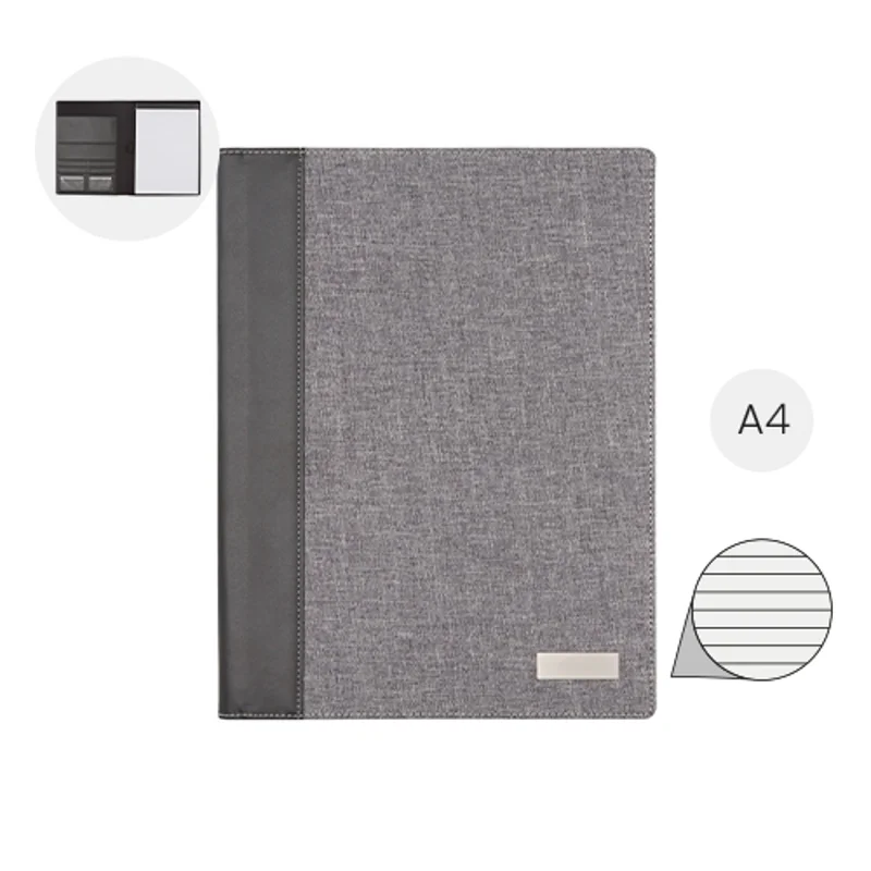 Cartella in lino e pelle con blocco appunti in farmato A4