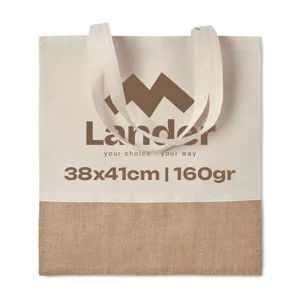 Shopper in cotone con dettagli in juta e manici lunghi da 160gr 38X41cm