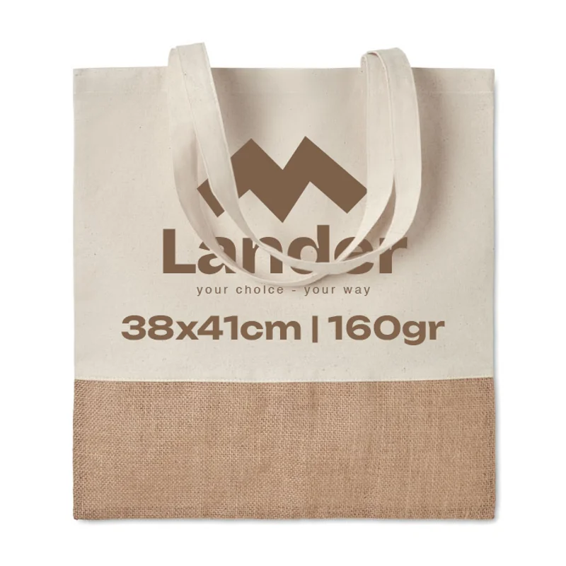 Shopper in cotone con dettagli in juta e manici lunghi da 160gr 38X41cm
