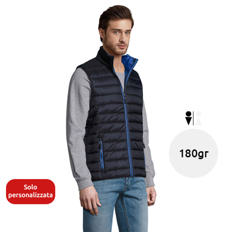 Smanicato da uomo colori assortiti con fodera e zip a contrasto taglio aderente in nylon e poliestere 180g