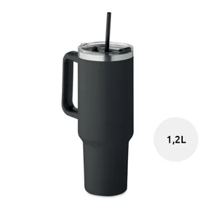 Bicchiere a doppio strato in acciaio inossidabile riciclato con coperchio in cannuccia da 1200ml