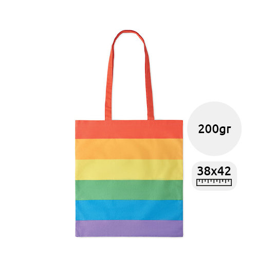 Shopper in cotone arcobaleno con manici lunghi da 200 gr 38X42cm