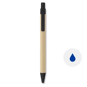 Penna a sfera in carta e mais con meccanismo a scatto e refill blu