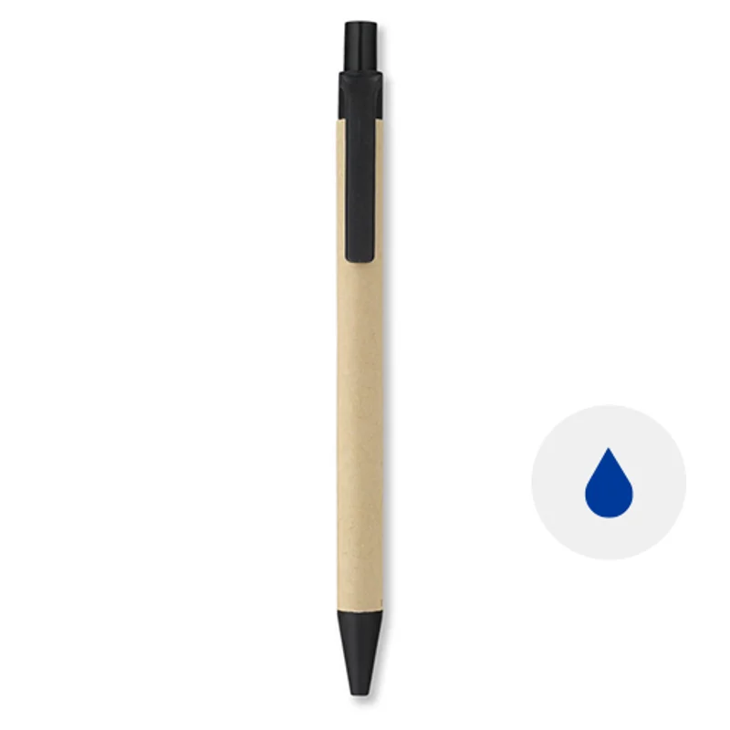 Penna a sfera in carta e mais con meccanismo a scatto e refill blu