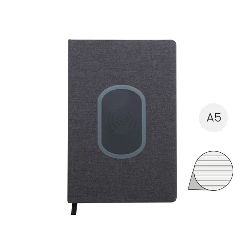 Block notes A5 con caricatore wireless integrato sulla copertina e 80 fogli a righe