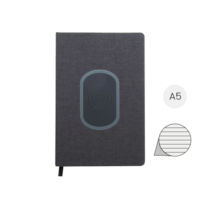 Block notes A5 con caricatore wireless integrato sulla copertina e 80 fogli a righe