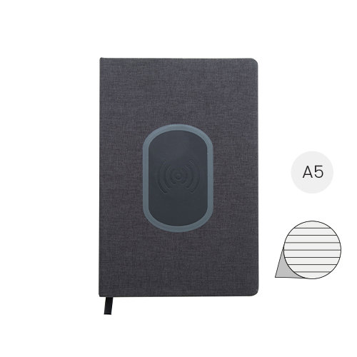 Block notes A5 con caricatore wireless integrato sulla copertina e 80 fogli a righe