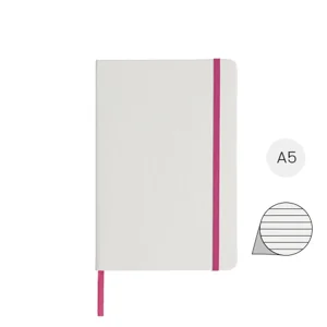 Block note A5 bianco con elastico e segnapagine colorato e 80 pagine a righe