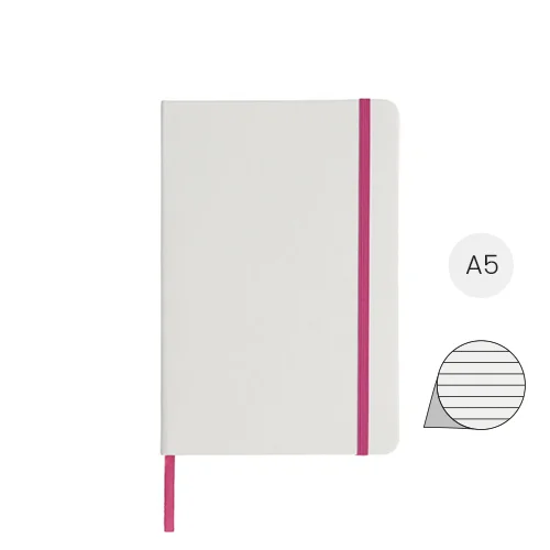 Block note A5 bianco con elastico e segnapagine colorato e 80 pagine a righe
