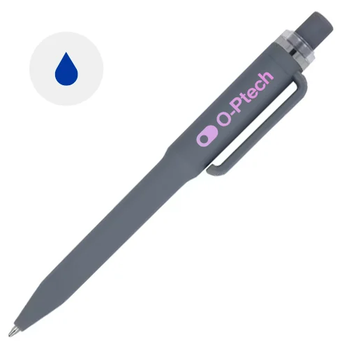 Penna dal design unico in ABS con finitura soft touch e refill blu