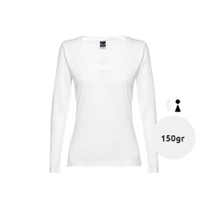 Maglietta da donna a maniche lunghe bianca a girocollo taglio regolare 100% cotone 150gr