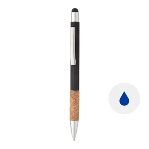Penna a sfera in alluminio con finitura opaca colorata e impugnatura in sughero con punta touch e refill blu