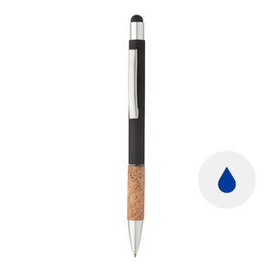 Penna a sfera in alluminio con finitura opaca colorata e impugnatura in sughero con punta touch e refill blu