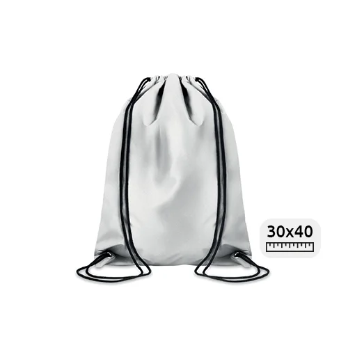 Sacca in poliestere bianca riflettente con chiusura a coulisse 30x40cm