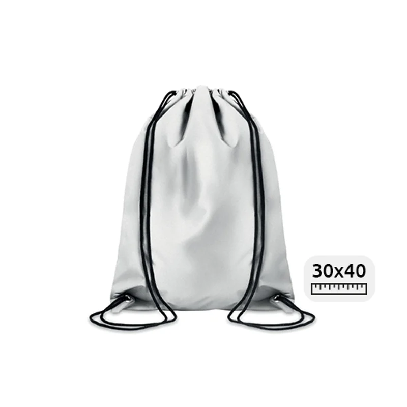 Sacca in poliestere bianca riflettente con chiusura a coulisse 30x40cm