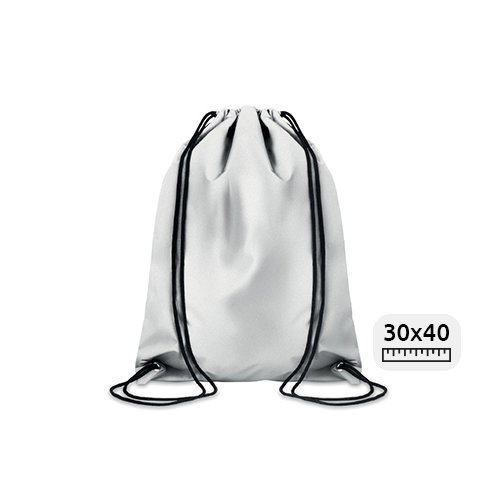 Sacca in poliestere bianca riflettente con chiusura a coulisse 30x40cm