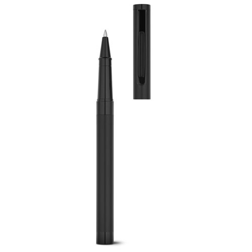 Set con penna roller e penna a sfera in metallo nero opaco refill blu