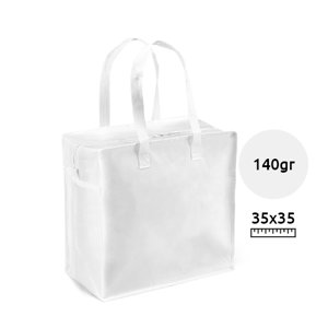 Shopper in TNT laminata con soffietto e chiusura a cerniera zip e fascia per fissaggio sul trolley da 140gr 35x35x20cm