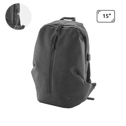 Zaino porta pc antitaccheggio da 15" in poliestere 300D con connettore USB integrato per powerbank e aggancio trolley