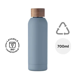Borraccia in acciaio inox riciclato con finitura gommata e coperchio in legno di acacia 700ml