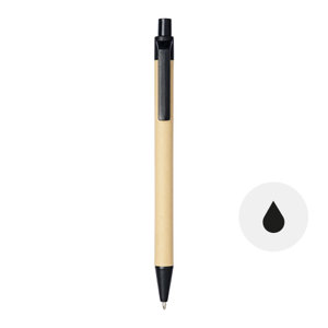 Penna a sfera in cartone riciclato e plastica derivata dal mais colorata con meccanismo a scatto e refill nero