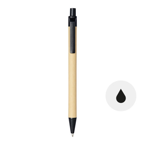 Penna a sfera in cartone riciclato e plastica derivata dal mais colorata con meccanismo a scatto e refill nero
