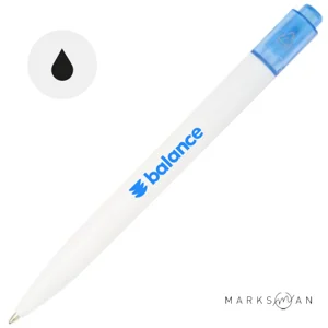 Penna a sfera in plastica destinata all'oceano a marchio Marksman con dettagli colorati e in refill nero