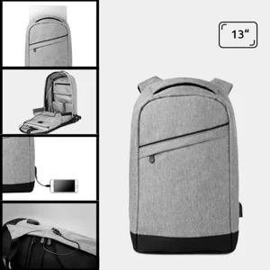 Zaino antifurto porta pc da 13'' in poliestere 600D con schienale rinforzato e cavo di ricarica USB