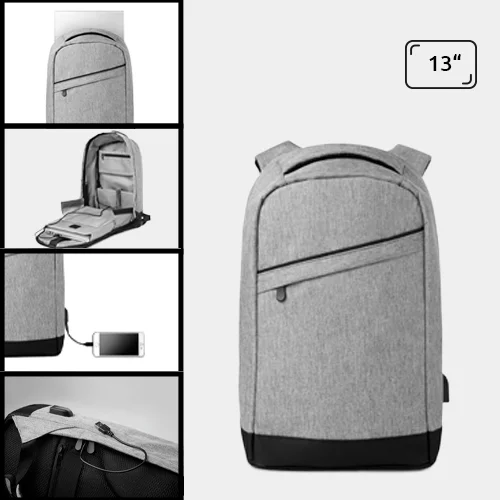 Zaino antifurto porta pc da 13'' in poliestere 600D con schienale rinforzato e cavo di ricarica USB