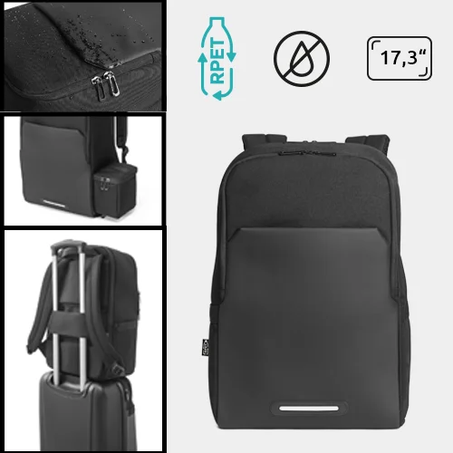 Zaino porta pc da 17.3" e borsa termica in RPET con schienale imbottito e cinghia per trolley