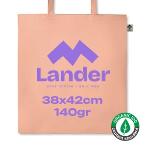 Shopper in cotone organico con manici lunghi disponibile in diverse colorazioni da 140gr 38x42cm