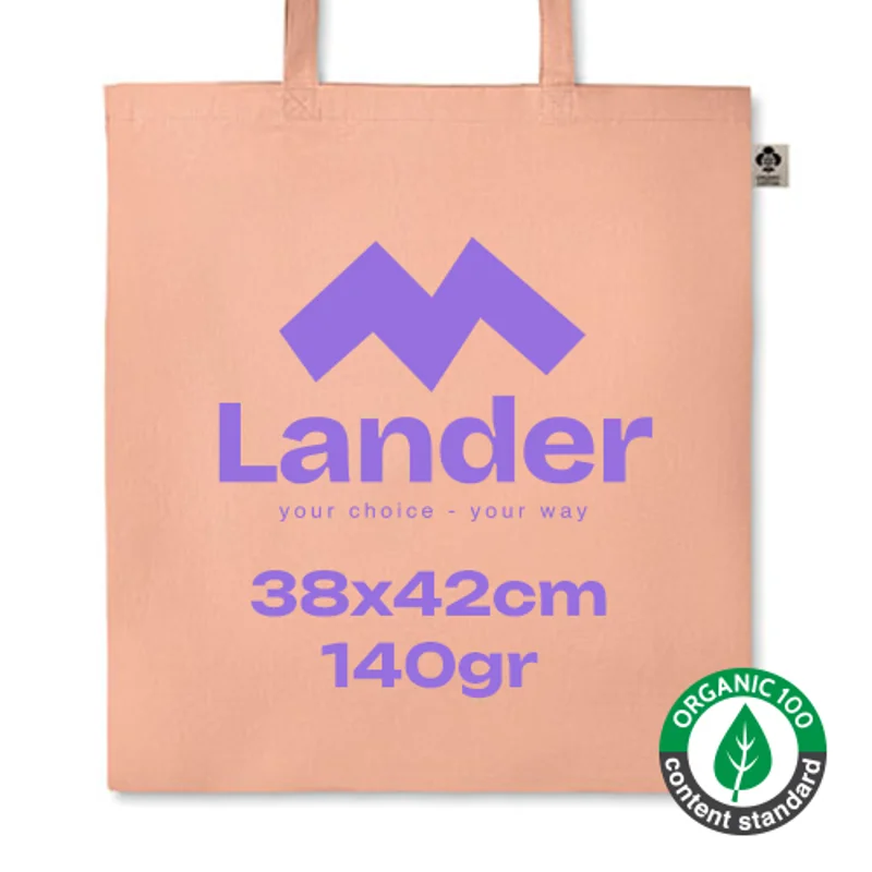 Shopper in cotone organico con manici lunghi disponibile in diverse colorazioni da 140gr 38x42cm