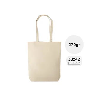 Shopper in tela a soffietto con manici lunghi in colore naturale da 270gr 38x9x42cm