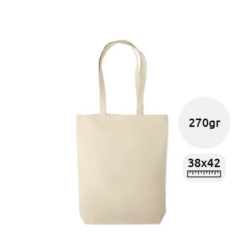 Shopper in tela a soffietto con manici lunghi in colore naturale da 270gr 38x9x42cm