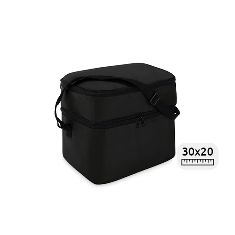 Borsa termica a due scomparti interni con chiusura a zip e tracolla regolabile 30x20x25cm