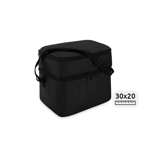 Borsa termica a due scomparti interni con chiusura a zip e tracolla regolabile 30x20x25cm