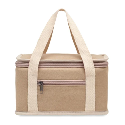 Borsa termica in tela color naturale da 6 lattine e chiusura a zip da 25x15.5x14.5cm