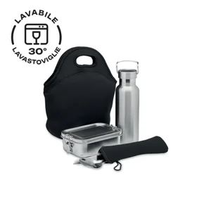 Set da pranzo in acciaio inox con borsa borraccia e posate