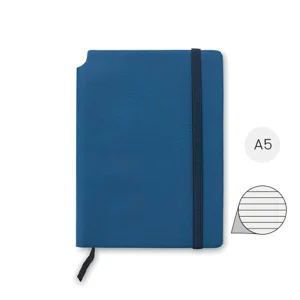 Block notes A5 con copertina flessibile in morbido PU e 80 fogli a righe in carta riciclata con tasca sul retro e spazio laterale per penna