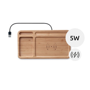 Portaoggetti da scrivania in bambù con caricatore wireless da 5W