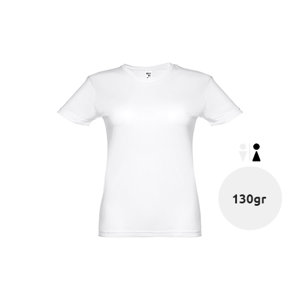 T-shirt da donna sportiva bianca a girocollo taglio aderente in poliestere traspirante 130gr