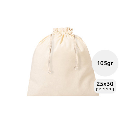 Sacca in 100% cotone con chiusura a coulisse in colore naturale da 105gr 25×30cm
