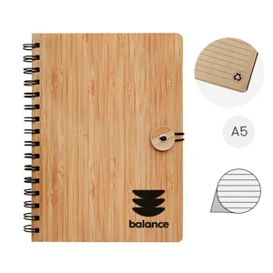 Block notes A5 con copertina bambù rilegatura a aspirale e 80 fogli a righe in carta riciclata