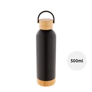 Borraccia in acciaio inox a doppia parete con tappo e base in bambù da 500ml