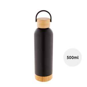 Borraccia in acciaio inox a doppia parete con tappo e base in bambù da 500ml