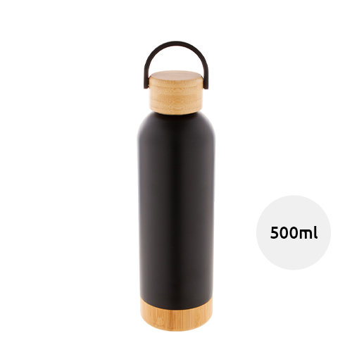 Borraccia in acciaio inox a doppia parete con tappo e base in bambù da 500ml