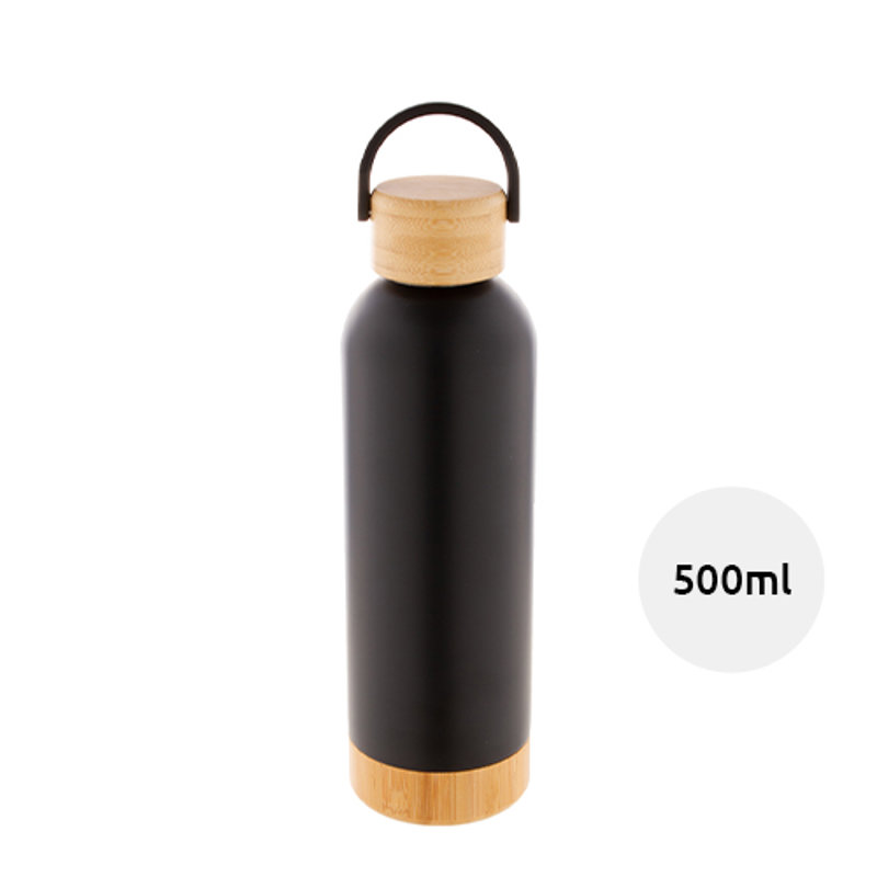 Borraccia in acciaio inox a doppia parete con tappo e base in bambù da 500ml